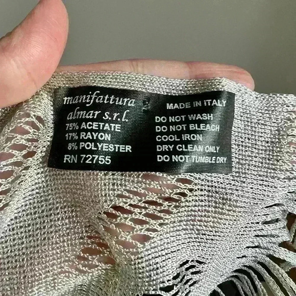 Vintage Manifattura Silver Gray Glittery Formal  Knit Scarf Italy Evening Wear - Picture 5 of 10